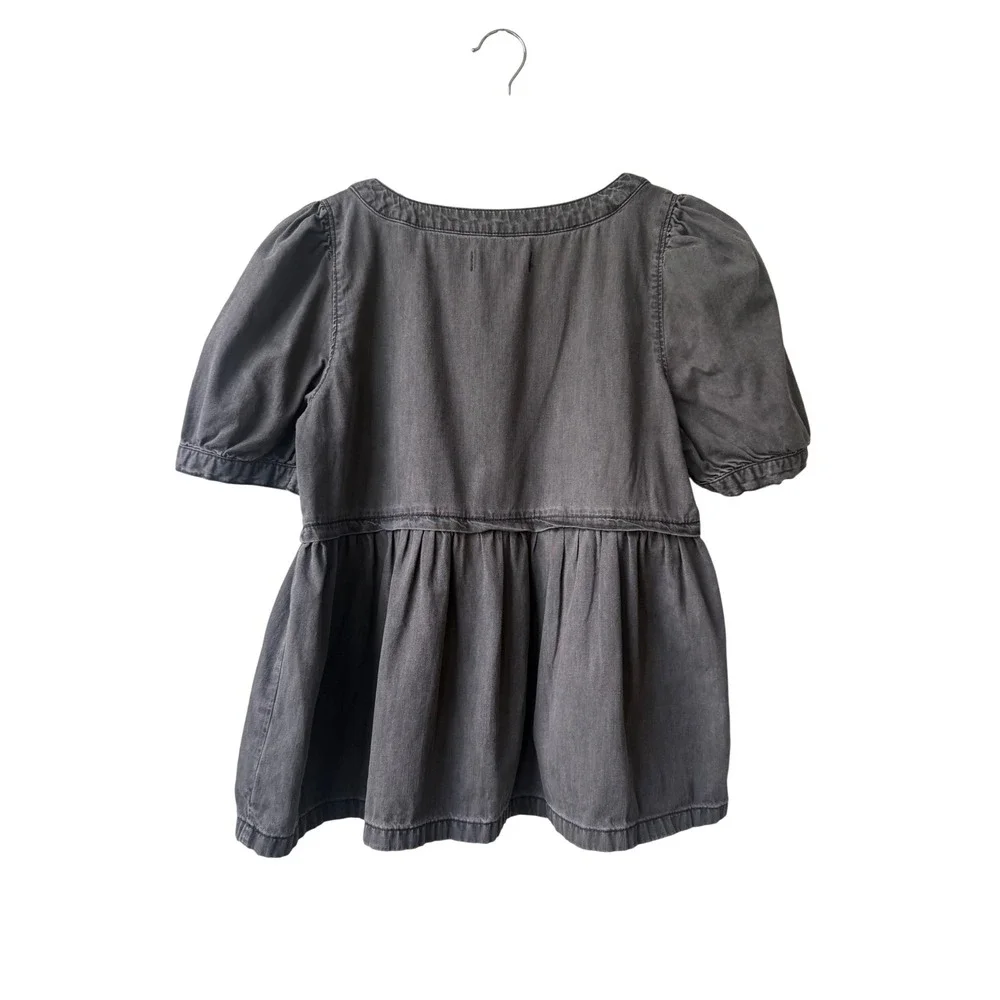 Madewell Y2K Denim Babydoll Top Size S Puff Sleeve‎ Twee Dark Coquette Preppy